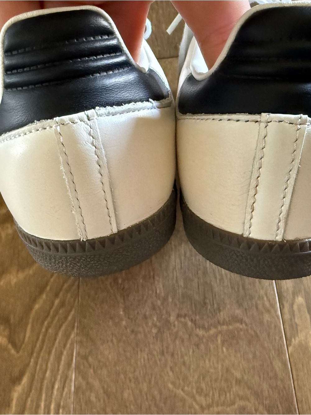 adidas White Leather & Gray Suede Sneakers with Black Stripes - Picture 4 of 7